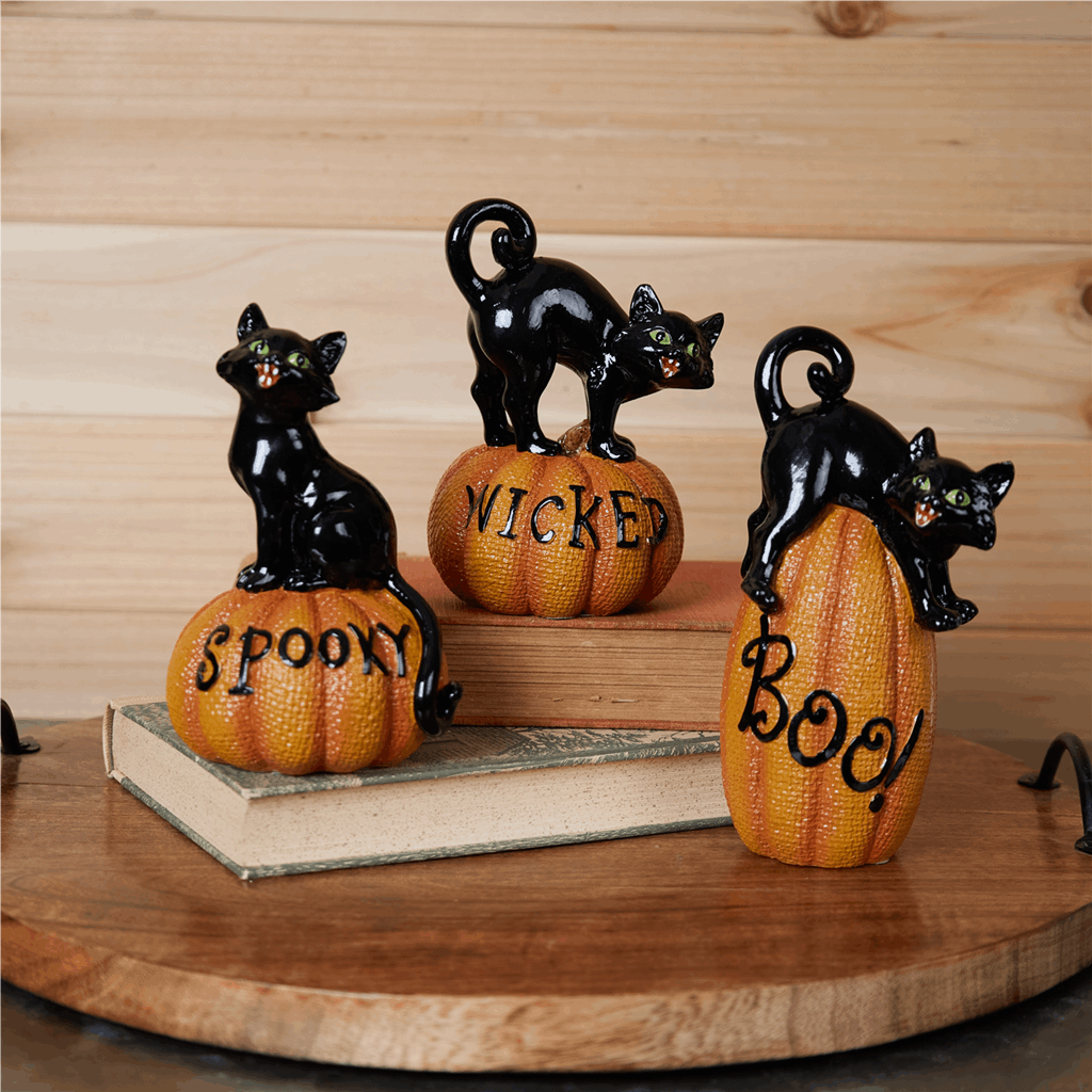 Black Cat on Pumpkin Figurine (Set of 3) - Image 2