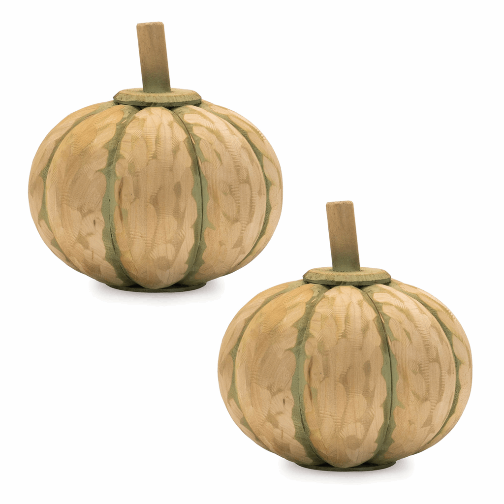 Carved Fir Wood Pumpkin Decor (Set of 2) - Image 2