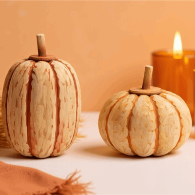 Carved Fir Wood Pumpkin Decor (Set of 2)