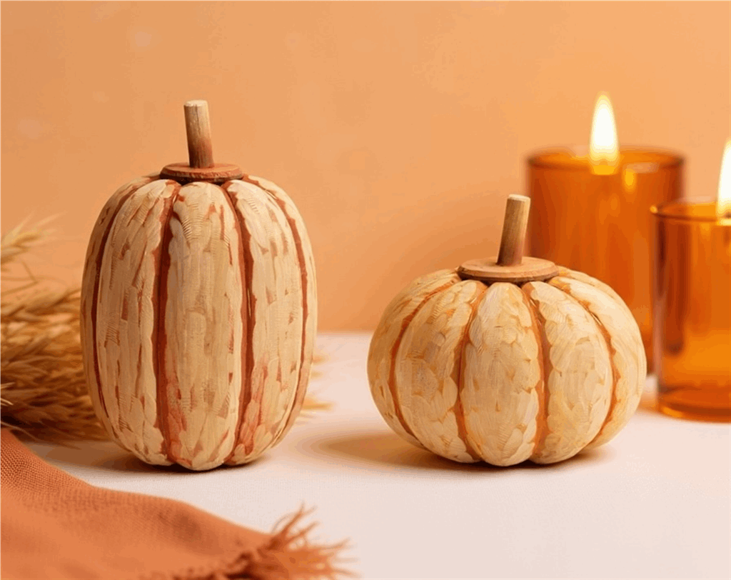 Carved Fir Wood Pumpkin Decor (Set of 2)