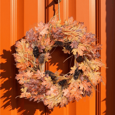 Fall Maple Leaf and Pinecone Wreath 26"D