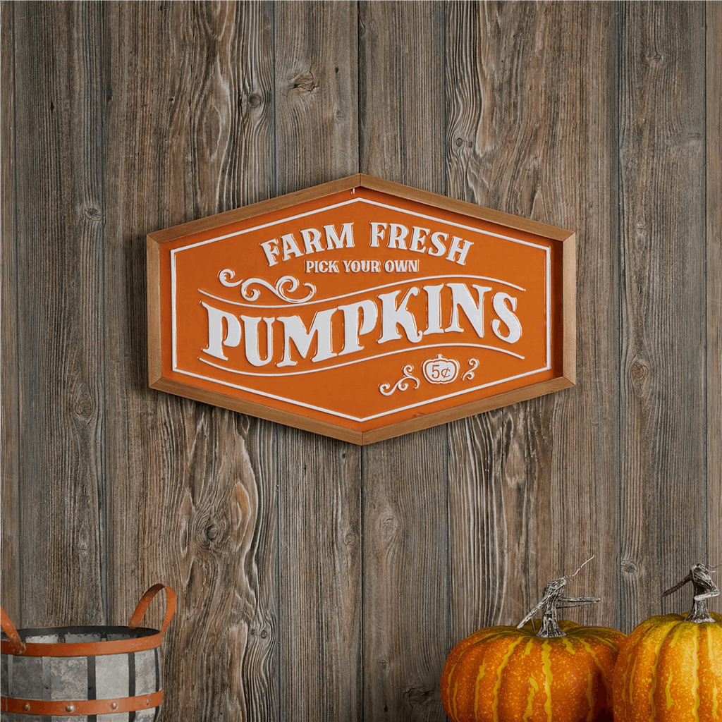 Framed Metal Farm Fresh Pumpkins Sign 19.5"L - Image 3