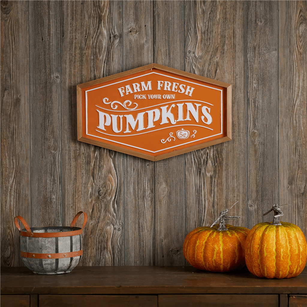 Framed Metal Farm Fresh Pumpkins Sign 19.5"L - Image 2