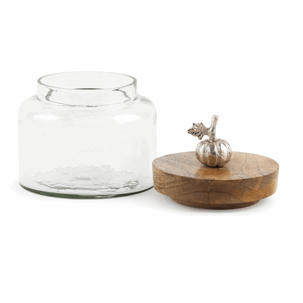 Glass Canister with Mango Wood Lid and Pumpkin Accent (Set of 2) - Image 3