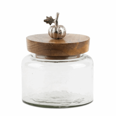 Glass Canister with Mango Wood Lid and Pumpkin Accent (Set of 2)