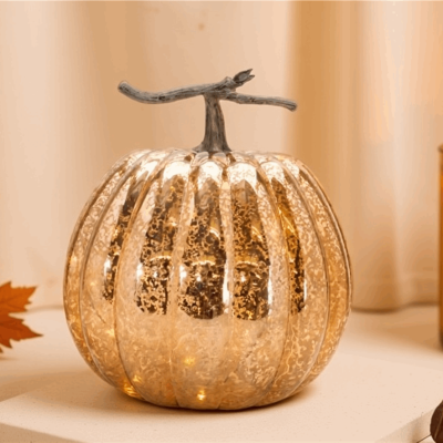 LED Mercury Glass Pumpkin Decor (Set of 2)