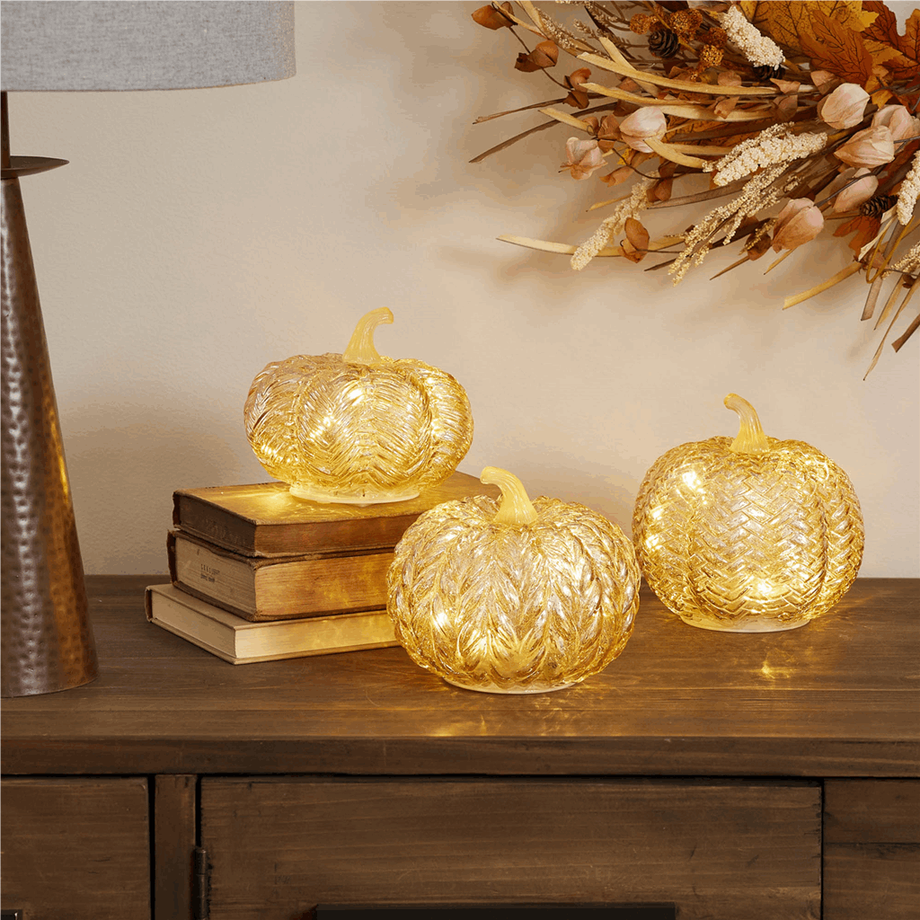 LED Mercury Glass Pumpkin Decor (Set of 3) - Image 2