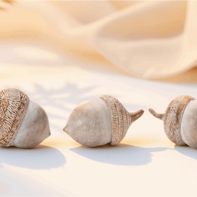 White Washed Etched Acorn (Set of 6)